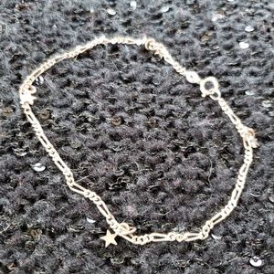 Sterling Silver Figaro Link Anklet Star Charms